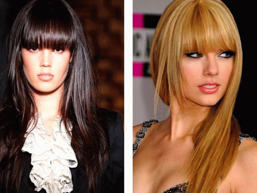 Flequillo recto en el pelo largo